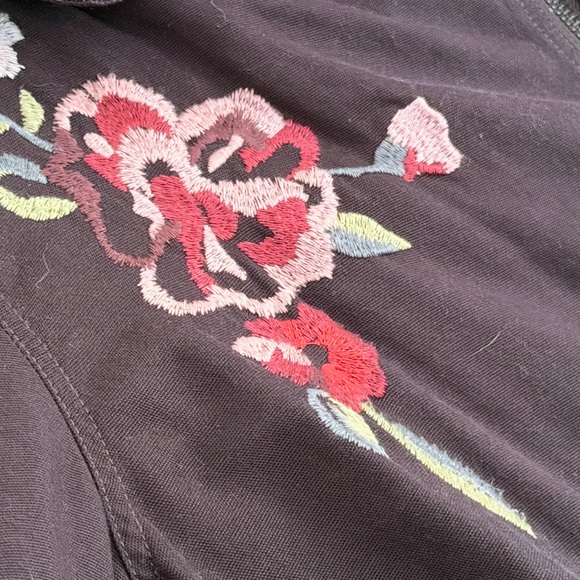 Kensie Black Floral Embroidered Moto Jacket Asymmetrical Zipper Size large - Picture 7 of 13